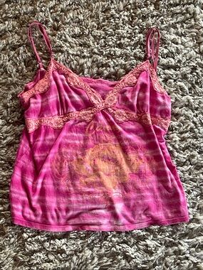 Pink Lace-Trim Cami Tank Top